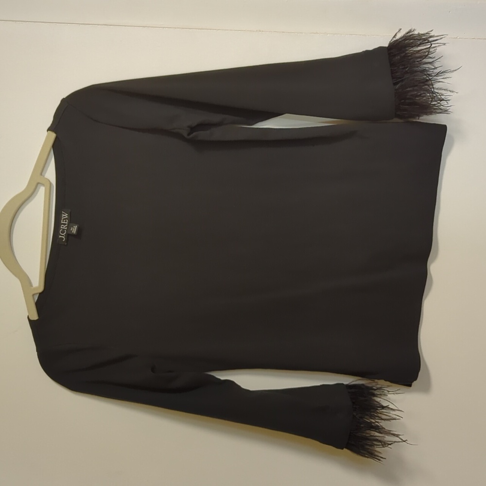 J.Crew black boat neck 3/4 sleeve feather cotton  tee top sz XS